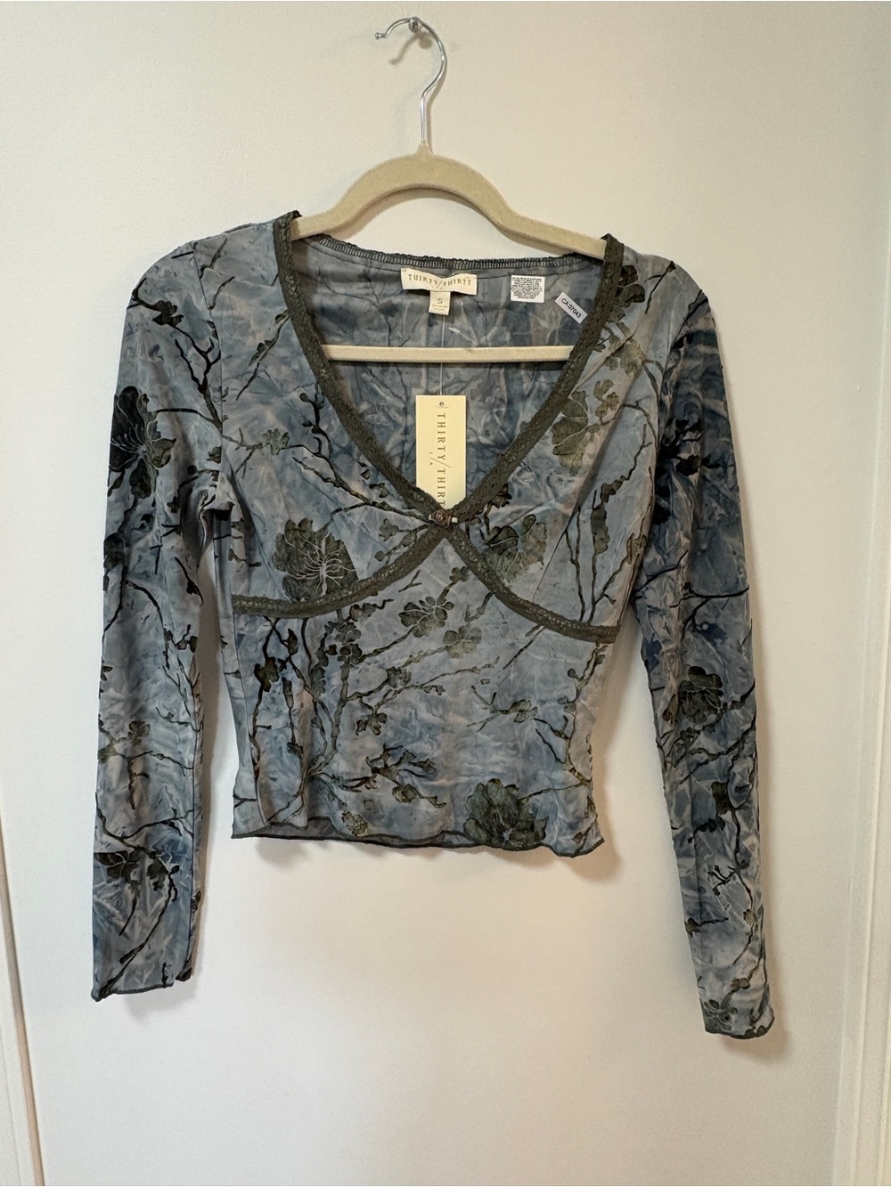 Thirty Thirty Burnout Velvet LS Top  Bohemian Romantic Fairycore Whimsical Blue